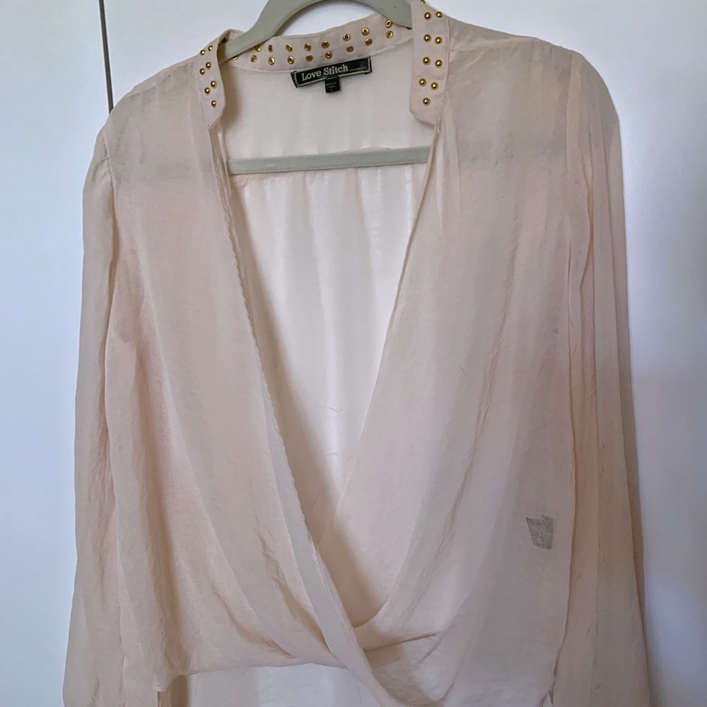 Blush Cream Sheer Wrap Front Top